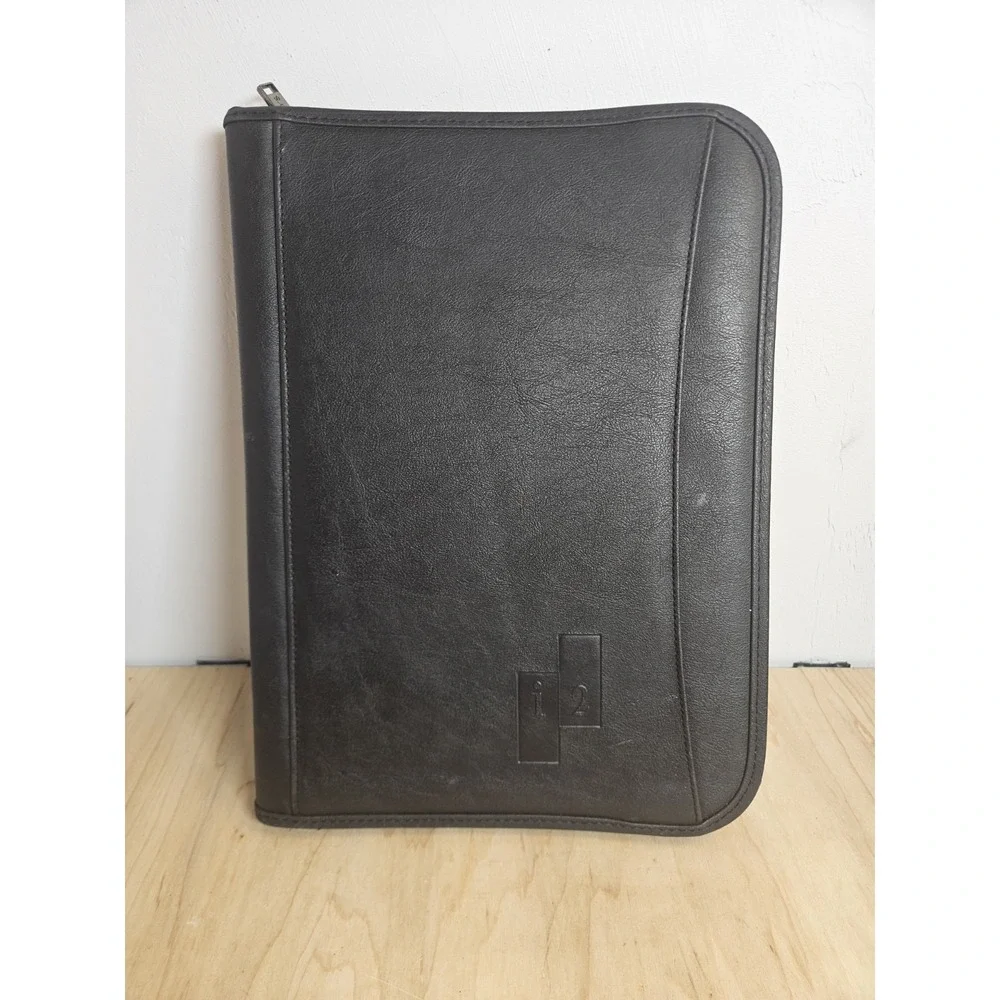 Leed's Black Zip Around Portfolio Padfolio Organizer Binder i2 Logo Business